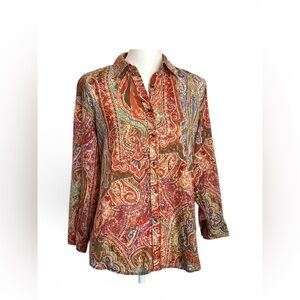 Lauren Ralph Lauren Multicolor Paisley Blouse top 3/4 sleeve large preppy office